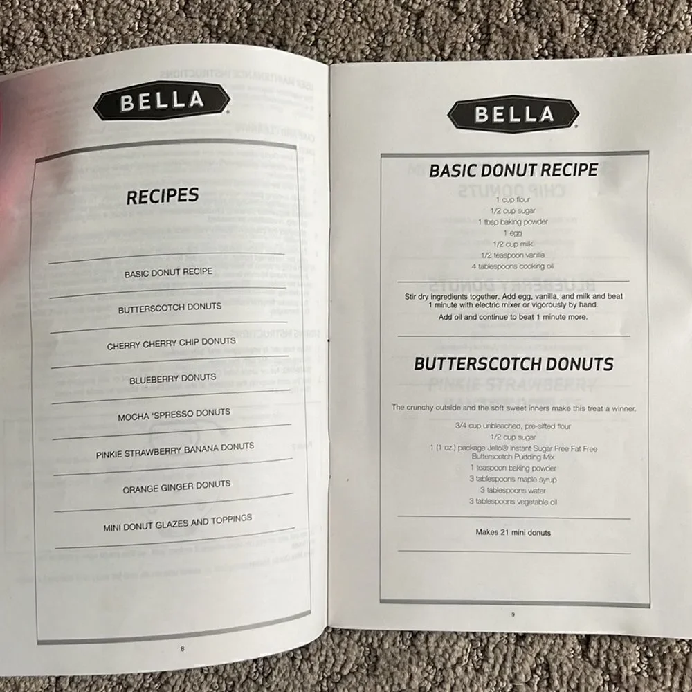 Bella Mini Donut Maker. Instruction Manual/Recipe book included.